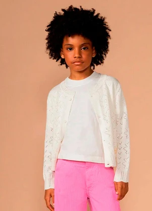 Bugbee - Cardigan Infantil em Tricô Branco - BUGBEE