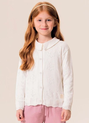 Bugbee - Cardigan Infantil em Tricô Branco - BUGBEE