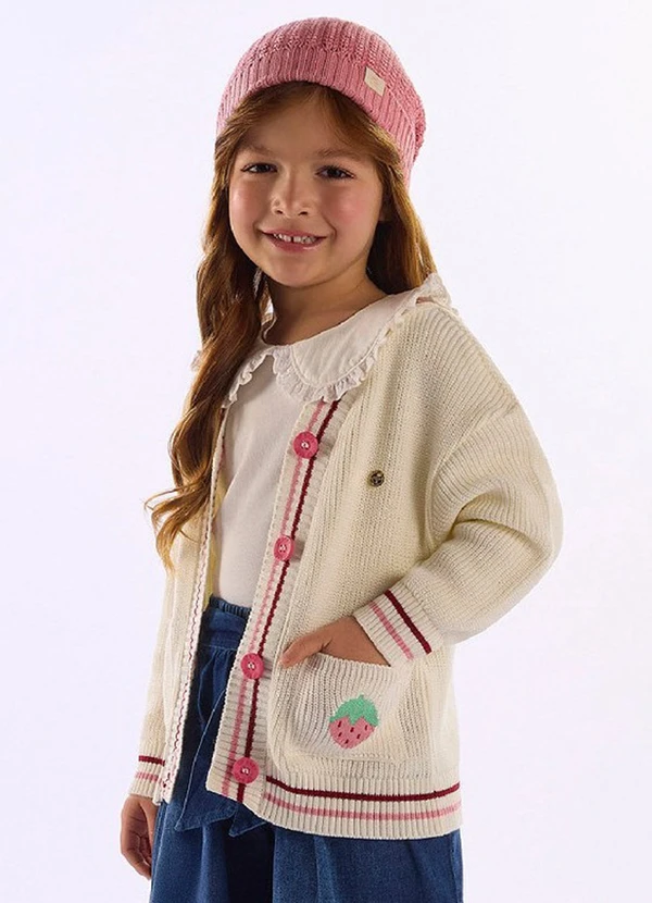 Up Baby - Cardigan Menina Tricot Branco