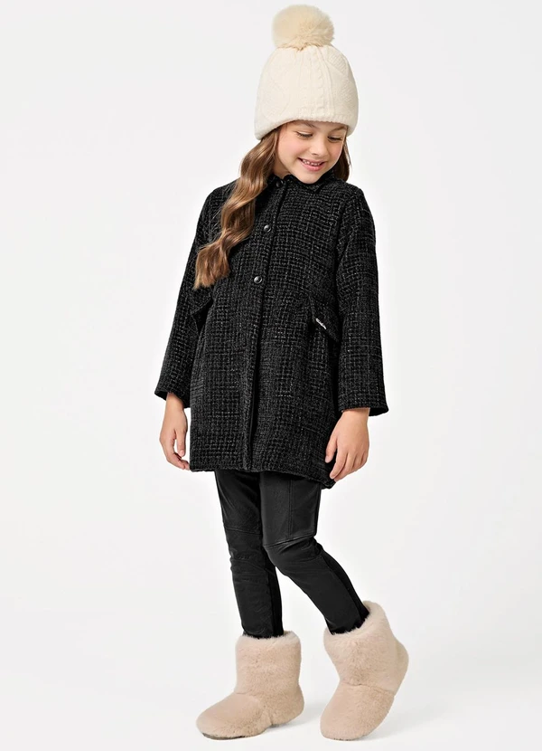 Trick Nick - Casaco Feminino Infantil Tweed Preto 3
