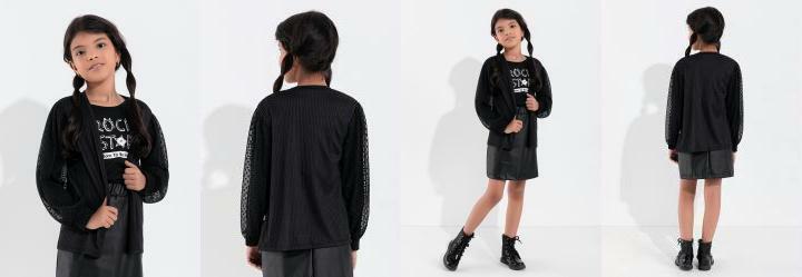 Casaquinho Infantil Preto com Mangas Bufantes