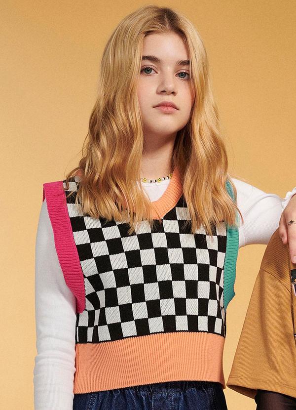 I Am - Colete de Tricot Quadriculado Branco
