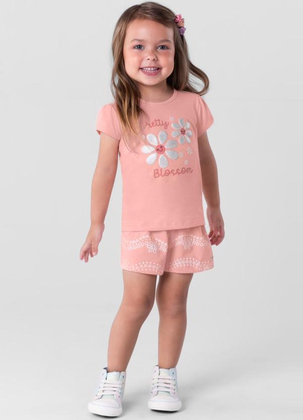 Brandili - Conjunto Infantil Menina em Malha  Rosa