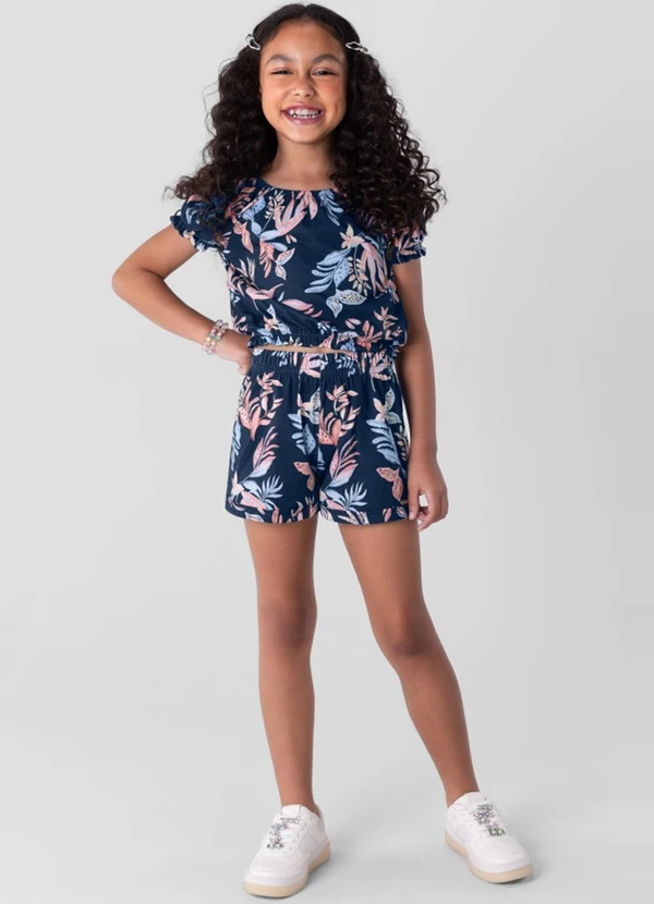 Brandili - Conjunto Infantil Menina Estampado  Azul