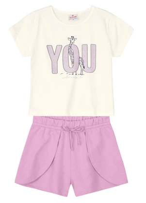 Brandili - Conjunto Menina com Blusa Cropped Natural - BRANDILI