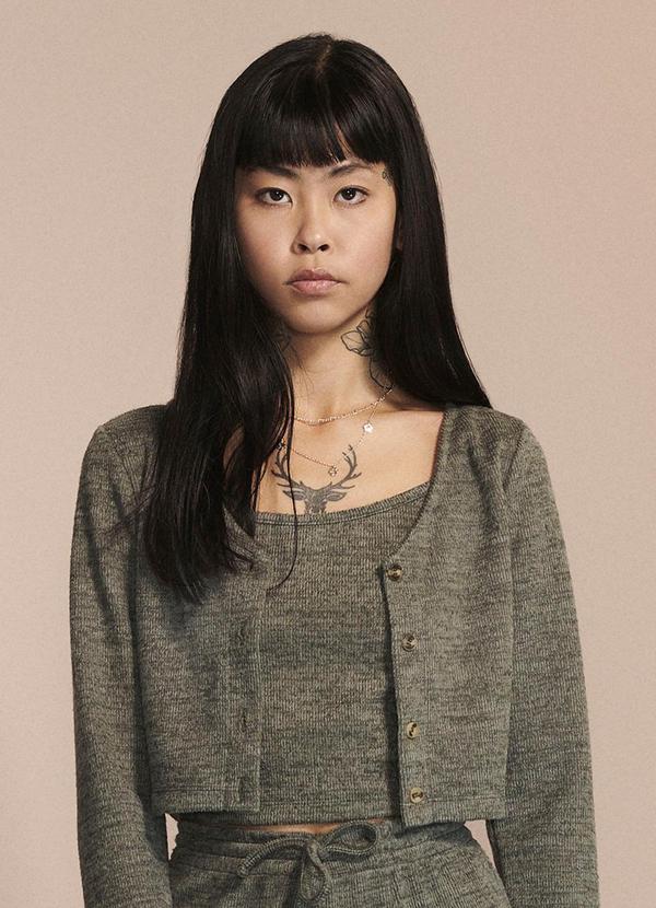 Authoria - Cropped de Tricot Verde Militar