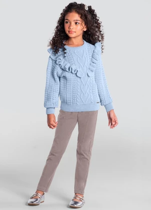 Mundi - Suéter Infantil Menina com Babado Azul - MUNDI