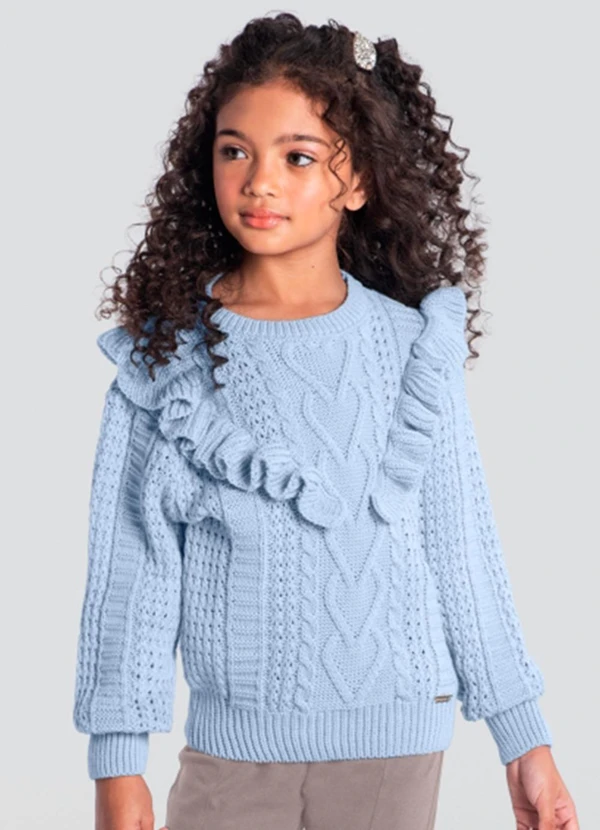 Brandili Mundi - Suéter Infantil Menina com Babado Azul