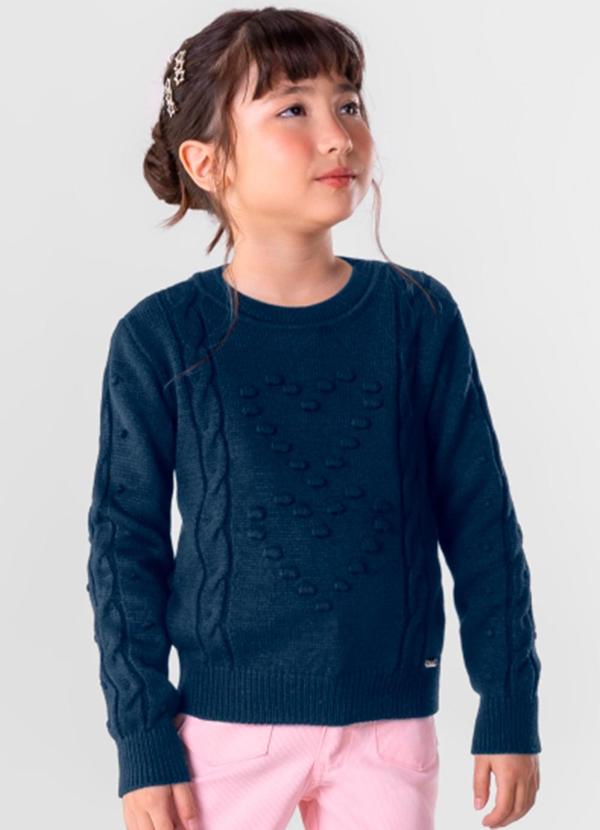 Brandili Mundi - Suéter Infantil Menina em Tricô Azul