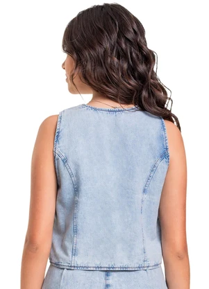 Gloss - Colete Cropped Jeans Juvenil Azul - GLOSS