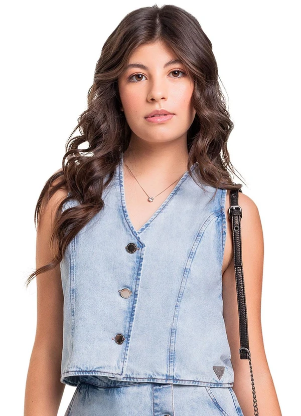 Gloss - Colete Cropped Jeans Juvenil Azul