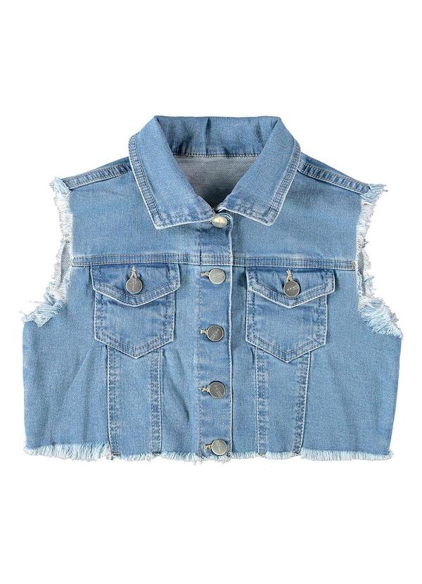 Malwee Kids - Colete Cropped Jeans Menina Azul Claro