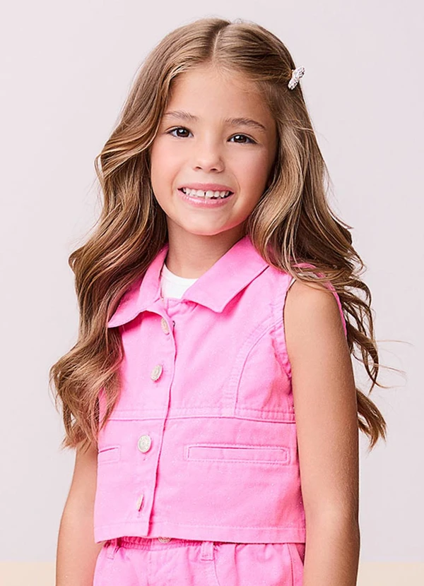 Momi - Colete de Sarja Neon com Glitter Rosa 1