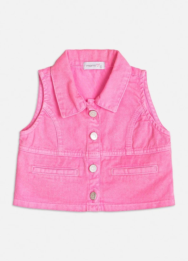 Momi - Colete de Sarja Neon com Glitter Rosa 2
