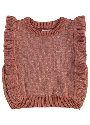 Carinhoso - Colete em Tricô com Babado Laranja - CARINHOSO