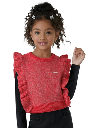 Carinhoso - Colete em Tricô com Babado Vermelho - CARINHOSO