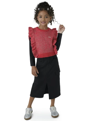 Carinhoso - Colete em Tricô com Babado Vermelho - CARINHOSO
