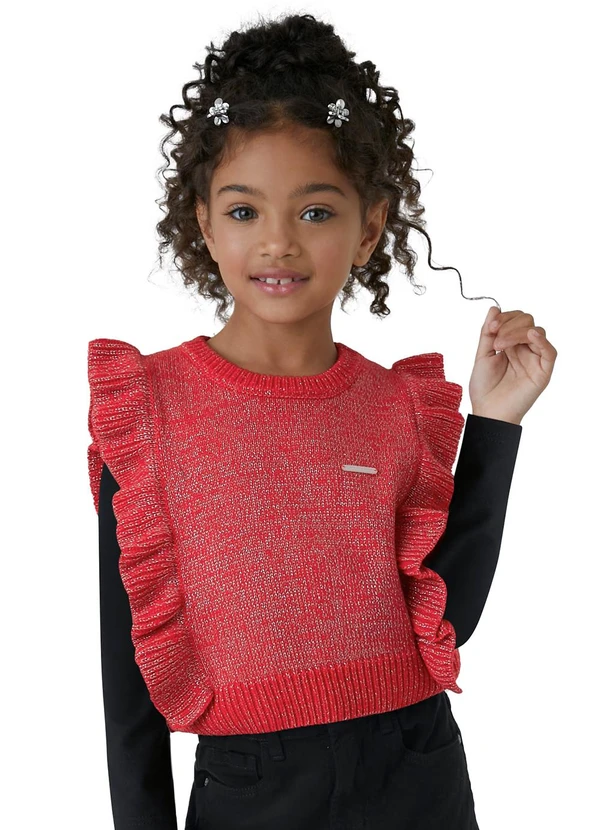 Carinhoso - Colete em Tricô com Babado Vermelho 1