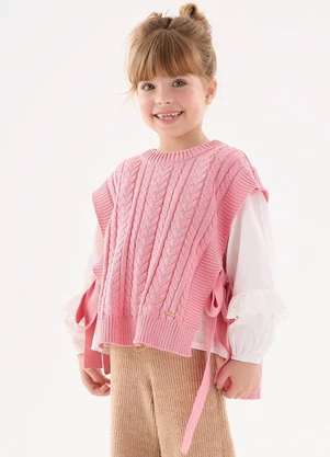 Up Baby - Colete em Tricô Infantil Menina Rosa - UP BABY