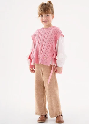 Up Baby - Colete em Tricô Infantil Menina Rosa - UP BABY