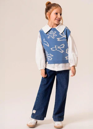 Bugbee - Colete Infantil em Tricô Estampado Branco - BUGBEE