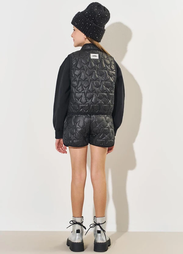 Catavento - Colete Menina em Matelassê Estrelado Preto 4