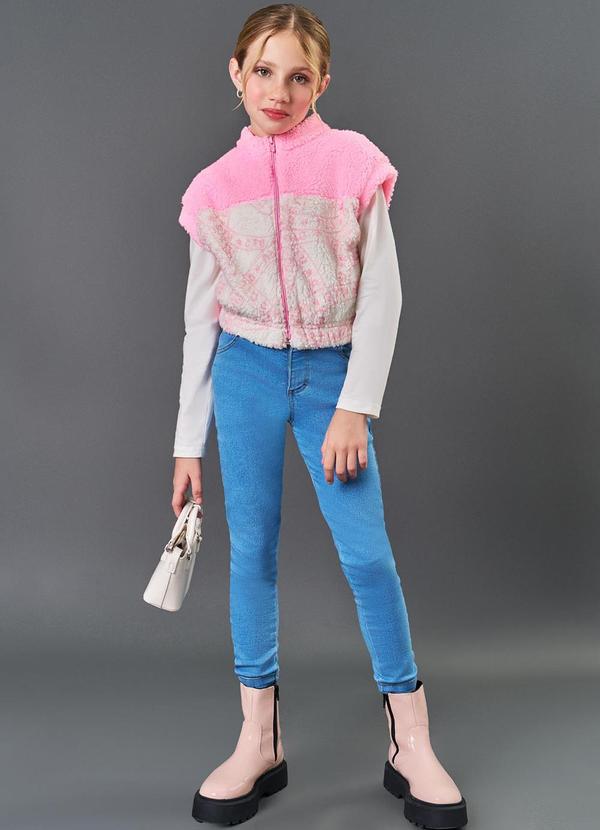 Catavento - Colete Menina em Pelo Carneirinho Rosa 3