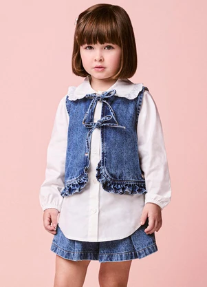 Momi - Colete Menina Jeans Infantil com Babados Franzidos - MOMI