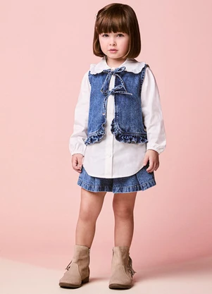 Momi - Colete Menina Jeans Infantil com Babados Franzidos - MOMI