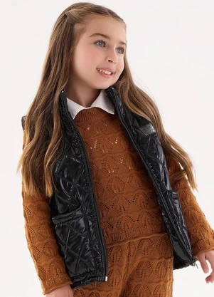 Up Baby - Colete Puffer Infantil para Menina Preto - UP BABY