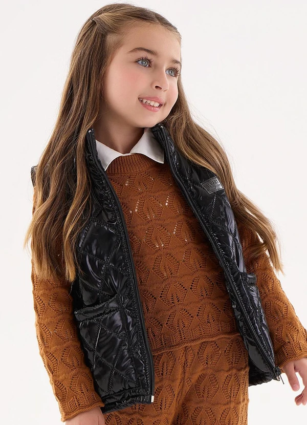Up Baby - Colete Puffer Infantil para Menina Preto