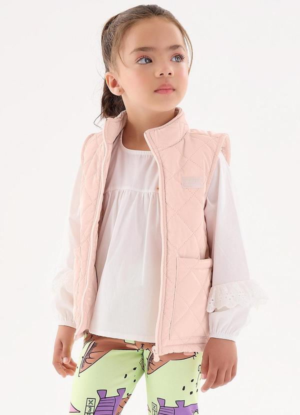Up Baby - Colete Puffer Infantil para Menina Rosa