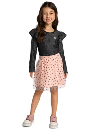 Marlan - Blusa Infantil Manga Longa em Malha Lurex Preto - MARLAN