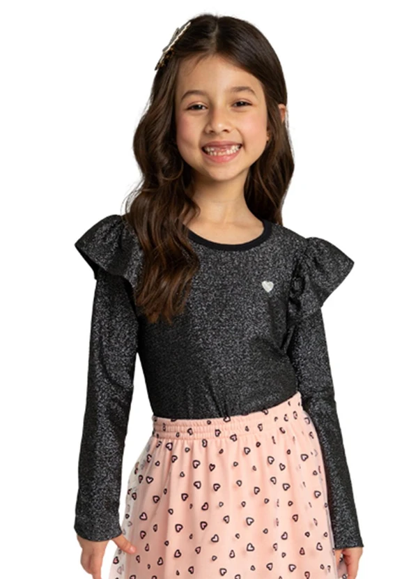 Marlan - Blusa Infantil Manga Longa em Malha Lurex Preto 1