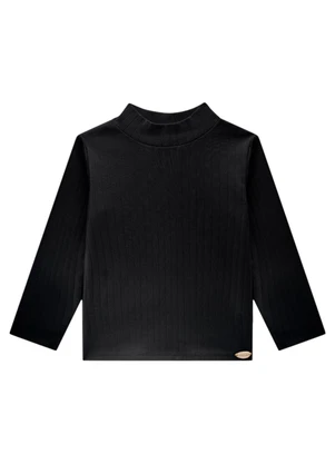 Milli e Nina - Blusa Manga Longa em Canelado Maxi Preto - MILLI E NINA