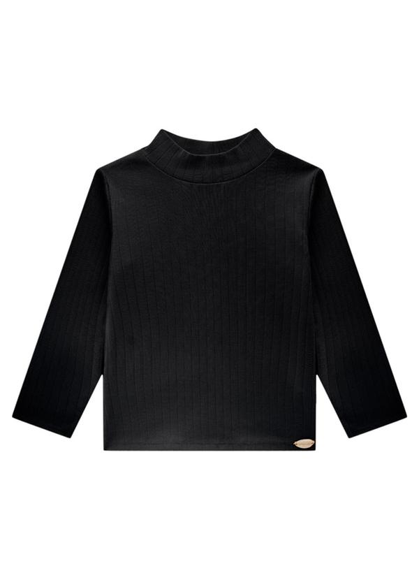 Milli e Nina - Blusa Manga Longa em Canelado Maxi Preto