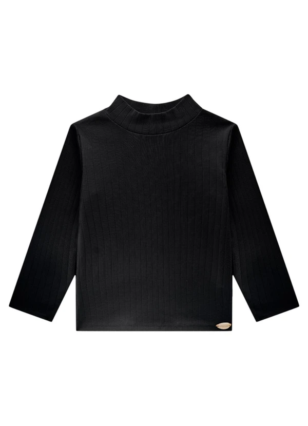 Milli e Nina - Blusa Manga Longa em Canelado Maxi Preto