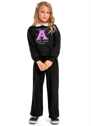 Quimby - Blusão Cropped Moletom Infantil Preto - QUIMBY