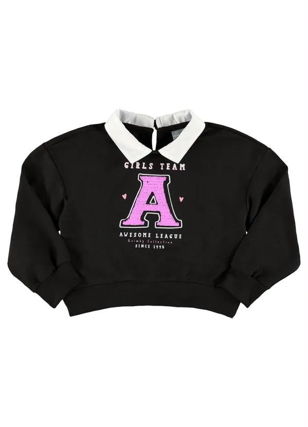 Quimby - Blusão Cropped Moletom Infantil Preto 4