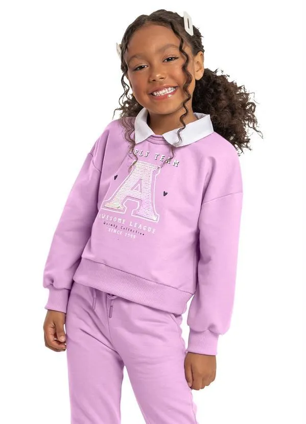 Quimby - Blusão Cropped Moletom Infantil Roxo