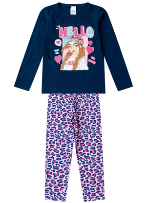 Select - Conjunto Algodão Menina Blusa Longa e Calça Azul - SELECT