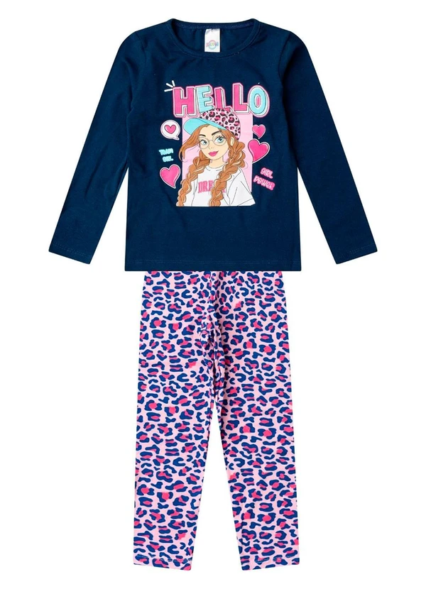 Select - Conjunto Algodão Menina Blusa Longa e Calça Azul