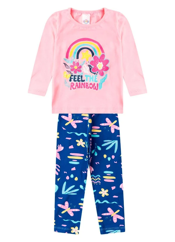 Select - Conjunto Algodão Menina Blusa Longa e Calça Rosa