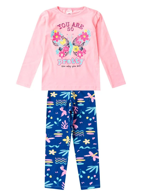 Select - Conjunto Algodão Menina Blusa Longa e Calça Rosa
