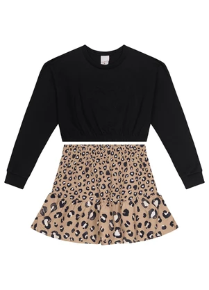 Carinhoso - Conjunto Animal Print Clochard Menina Preto - CARINHOSO