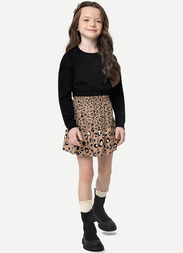 Carinhoso - Conjunto Animal Print Clochard Menina Preto