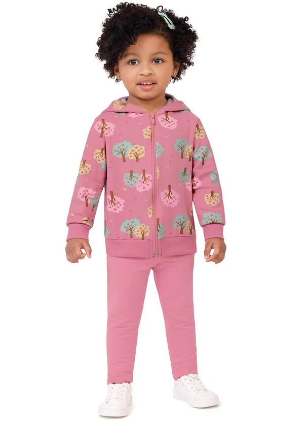 Malwee Kids - Conjunto Árvores em Moletom Stretch Rosa