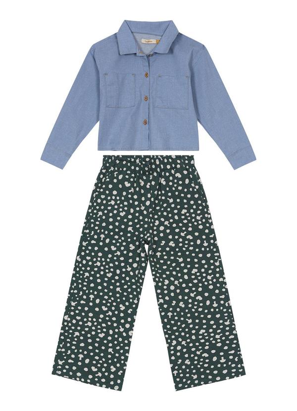Carinhoso - Conjunto Azul Poá com Jeans Menina