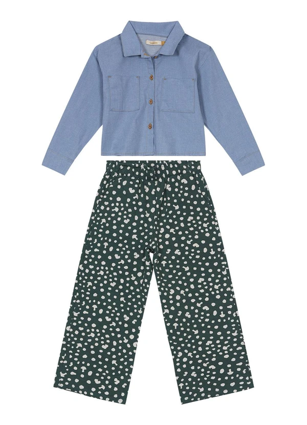 Carinhoso - Conjunto Azul Poá com Jeans Menina