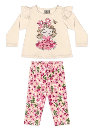 Quimby - Conjunto Bebê Blusa Legging Floral Bege - QUIMBY